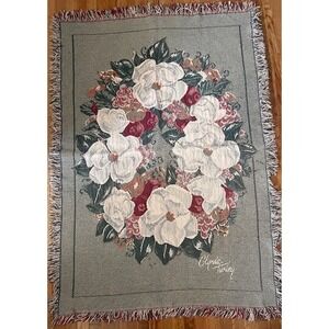 Vintage Glynda Turley Simply Country Tapestry Blanket Green and Red floral